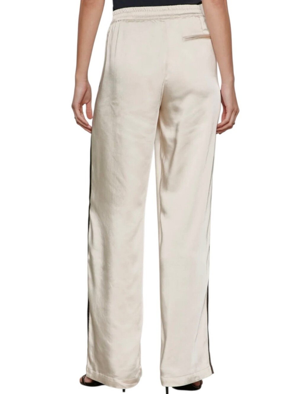 Sanctuary Satin Track Pants XS Ivory Black Stripe Relaxed Straight Sporty Luxe - Picture 3 of 14